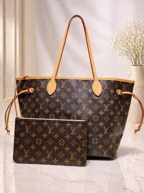 Authentic Louis Vuitton Neverfull MM Monogram Tote Bag + Pochette | Luxury